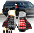 USR 10-23 9700 SUV Tail Light – with 4 LED Bulb Upgrade (Left + Right) Pair - Compatible with 2010-2023 Lexus GX460 All Models (OE F-SPORT STYLE BLACK HOUSING TAIL LIGHTS w/WIRE HARNESS & LED BULBS)