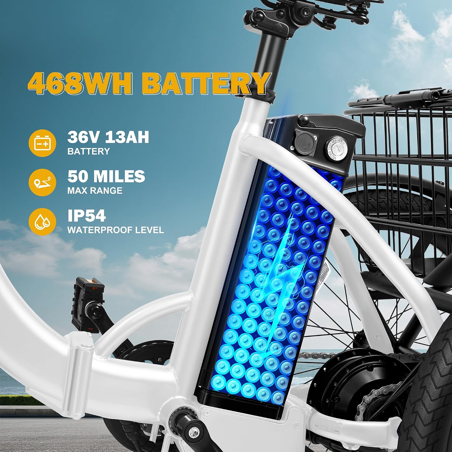 Qlife Triker Electric Bike, Peak 1200W Brushless Motor Folding Trike Ebike, 499Wh Removable Battery, Step-Thru 3 Wheel Electric Bicycle, Up to 55 Miles, 18 Tire Tricycle for Adults