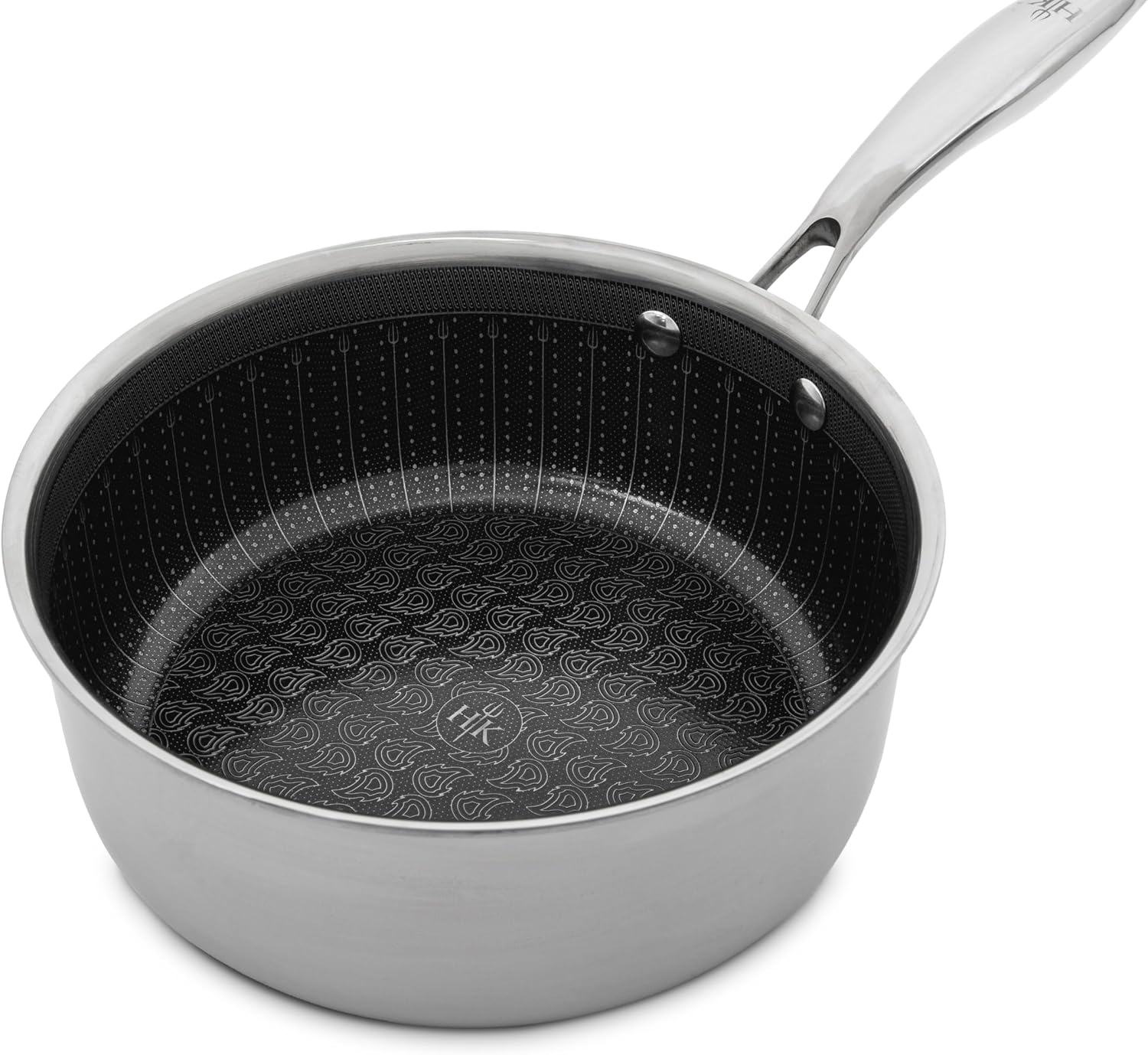 Hell's Kitchen Hybrid 2.5 Qt Saucepan with Lid, Tri-Clad Stainless Steel, PFAS-Free Ceramic Nonstick, no PFOA, PTFE, Teflon, Non Toxic Cookware, Metal Utensil Resistant, All Cooktops and Oven Safe