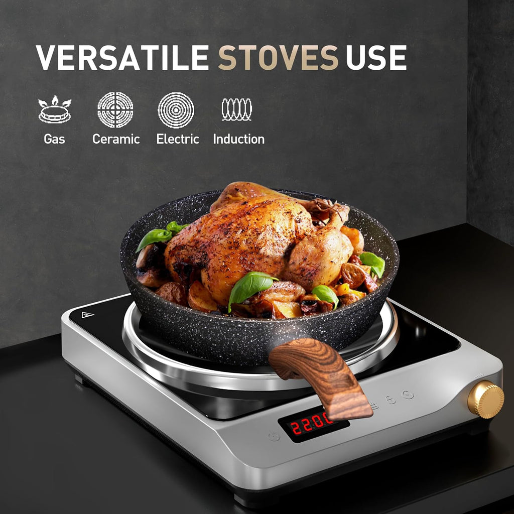 MAISON ARTS 17 Piece Black Pots and Pans Set Non Stick Granite, Non Toxic Induction Kitchen Cookware Sets, Pan and Pot Sets for Cooking Nonstick