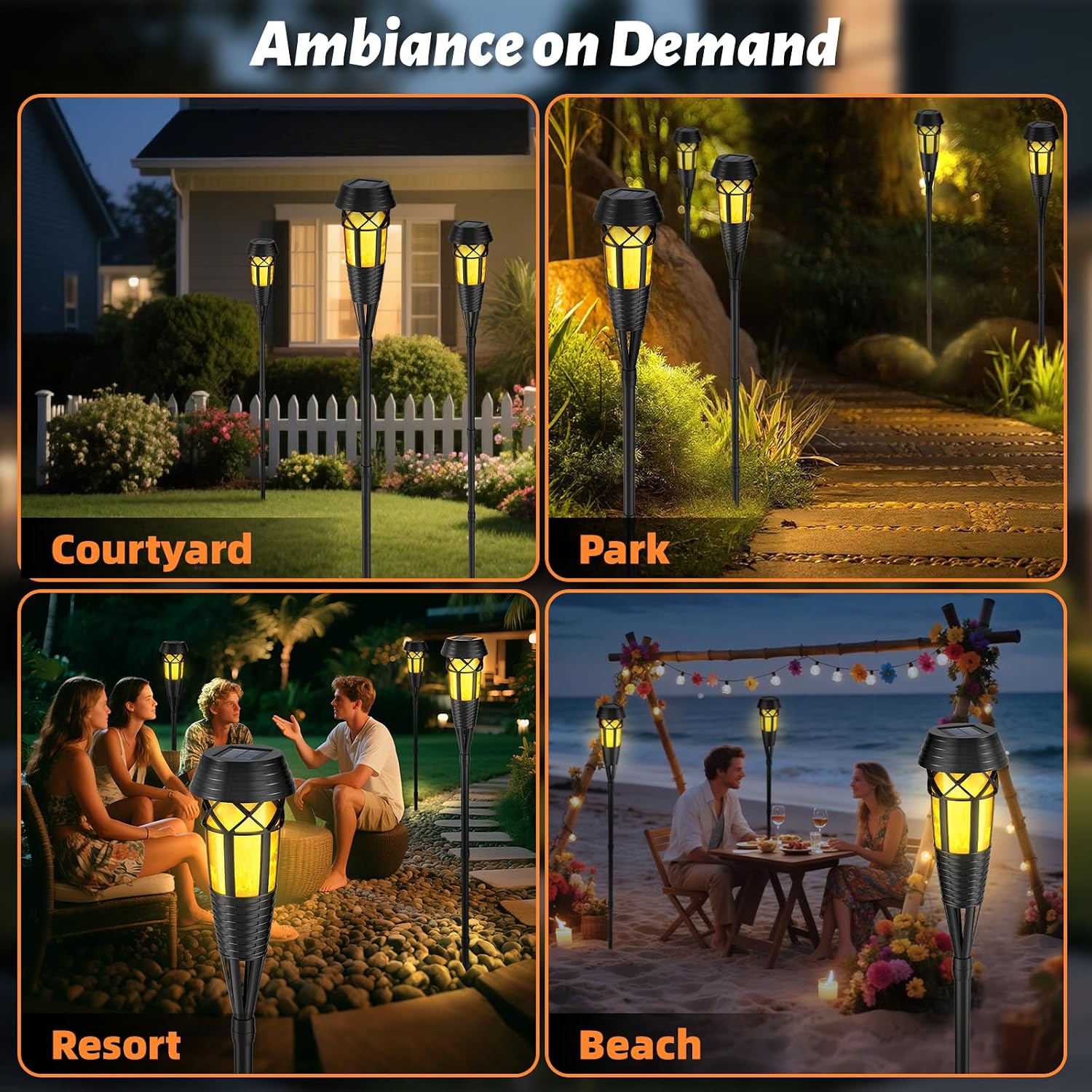 Flickering Flames Torch Light Solar Garden Lights Waterproof Landscape Lighting - 8 Pack