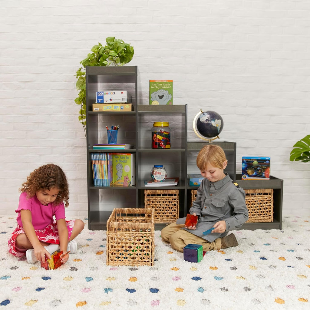 ECR4Kids 4-3-2-1 Double-Sided Cube Storage Organizer, Classroom Furniture, Grey Wash