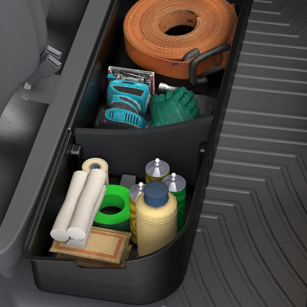 oEdRo Under Seat Storage Fit for 2015-2025 Ford F-150 F150 SuperCrew/Crew Cab, 2017-2024 F-250/F-350/F-450/F-550 Super Duty, Upgraded Rear 3-in-1 Truck Organizer Underseat Storage Box