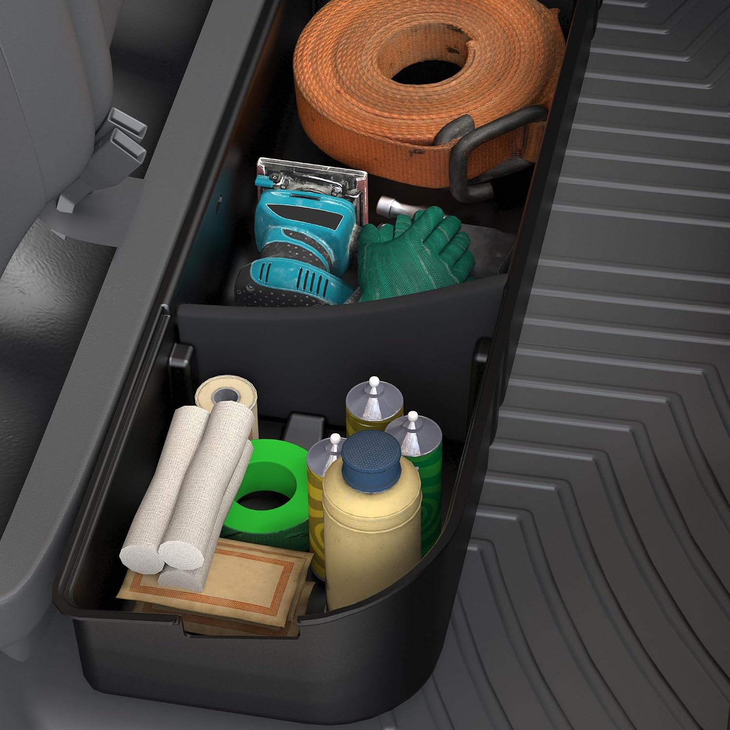 oEdRo Under Seat Storage Fit for 2015-2025 Ford F-150 F150 SuperCrew/Crew Cab, 2017-2024 F-250/F-350/F-450/F-550 Super Duty, Upgraded Rear 3-in-1 Truck Organizer Underseat Storage Box