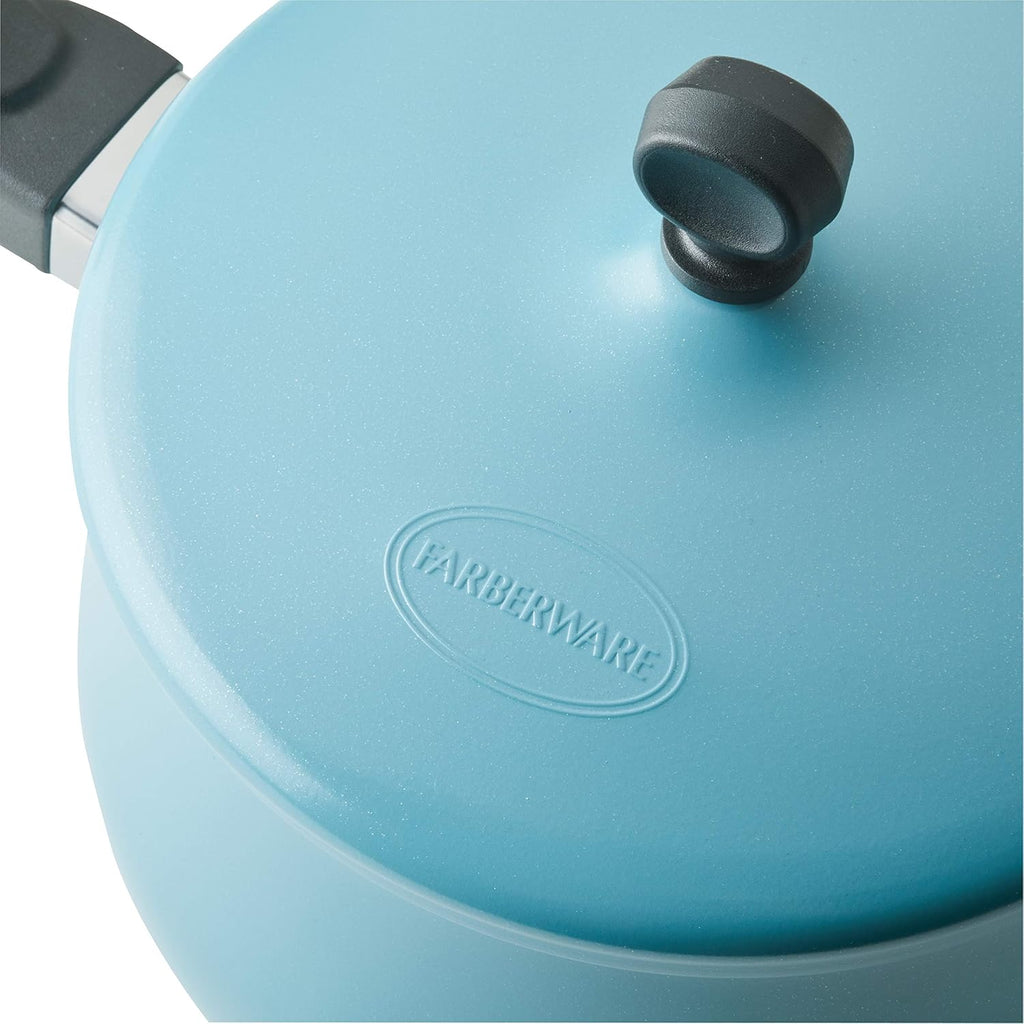 Farberware 120 Limited Edition Stainless Steel Cookware Pots and Pans Set with Prestige Kitchen Tools, 10 Piece, Aqua Blue