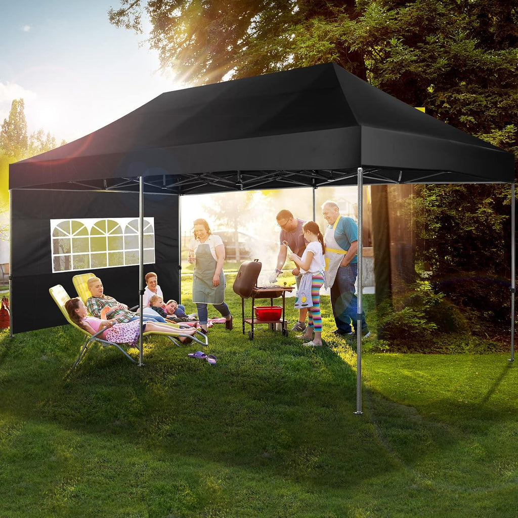 COBIZI Pop up Canopy Tent 10x20 Heavy Duty Gazebo with 6 Sidewalls, UPF 50+ All Weather Waterproof Commercial Outdoor Wedding Party Tents Canopy with Roller Bag, Black