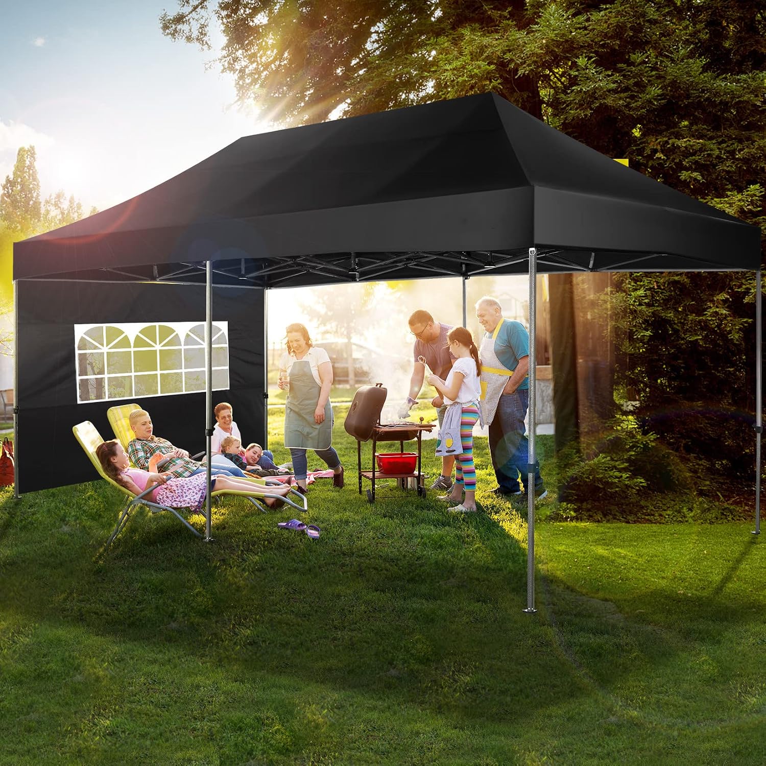 COBIZI Pop up Canopy Tent 10x20 Heavy Duty Gazebo with 6 Sidewalls, UPF 50+ All Weather Waterproof Commercial Outdoor Wedding Party Tents Canopy with Roller Bag, Black