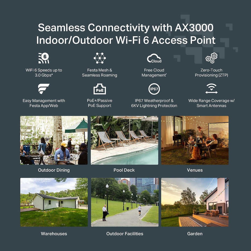 TP-Link Festa F65-Outdoor | AX3000 Gigabit Outdoor Access Point | Mesh, Seamless Roaming, MU-MIMO | PoE+ Powered | IP67 |Self-Organizing Network | Free Cloud Management | Does not Work with Omada