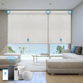 Motorized Roller Shade, 100% Blackout Smart Window Blinds Work with Homekit, Alexa, Google Home, Remote Control, Electric Blinds with USB/Solar Pannel Charging, Gentle White