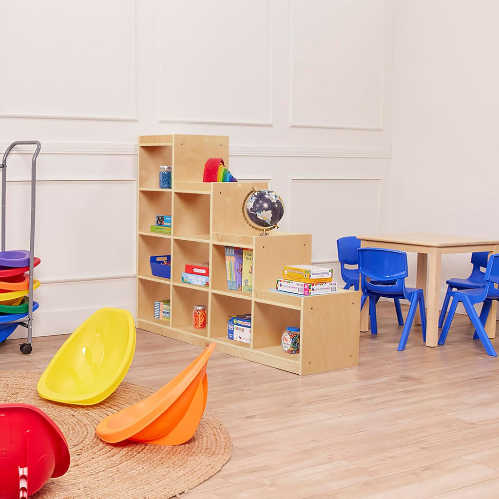 ECR4Kids 4-3-2-1 Double-Sided Cube Storage Organizer, Classroom Furniture, Natural