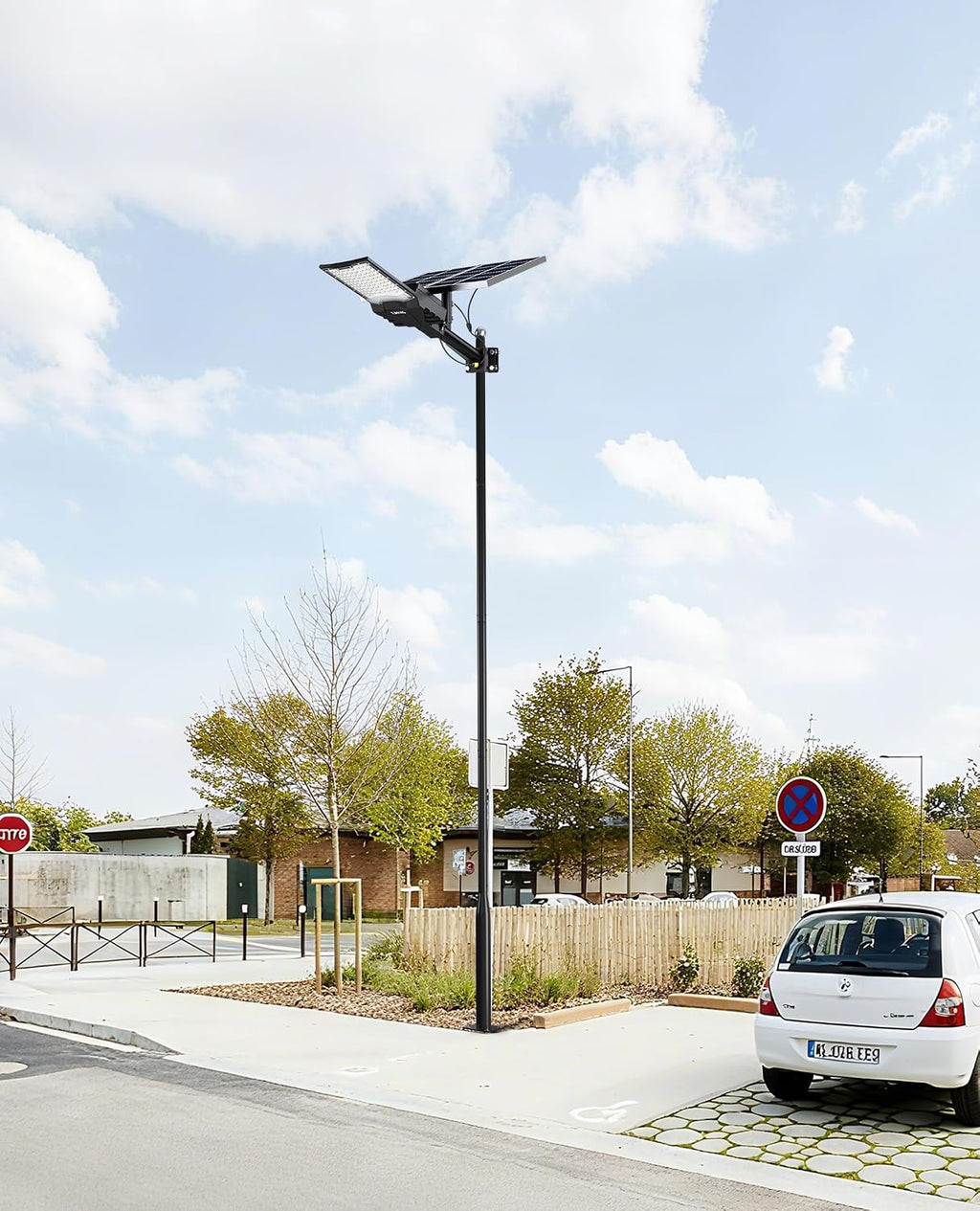 JAYNLT 16Ft Tall Street Light Pole -Heavy -Duty Metal Street Lamp Post for Solar Street Lights with Mounting Rebar Cage Base Accessory for Parking, Yard,Farm(Light not Included