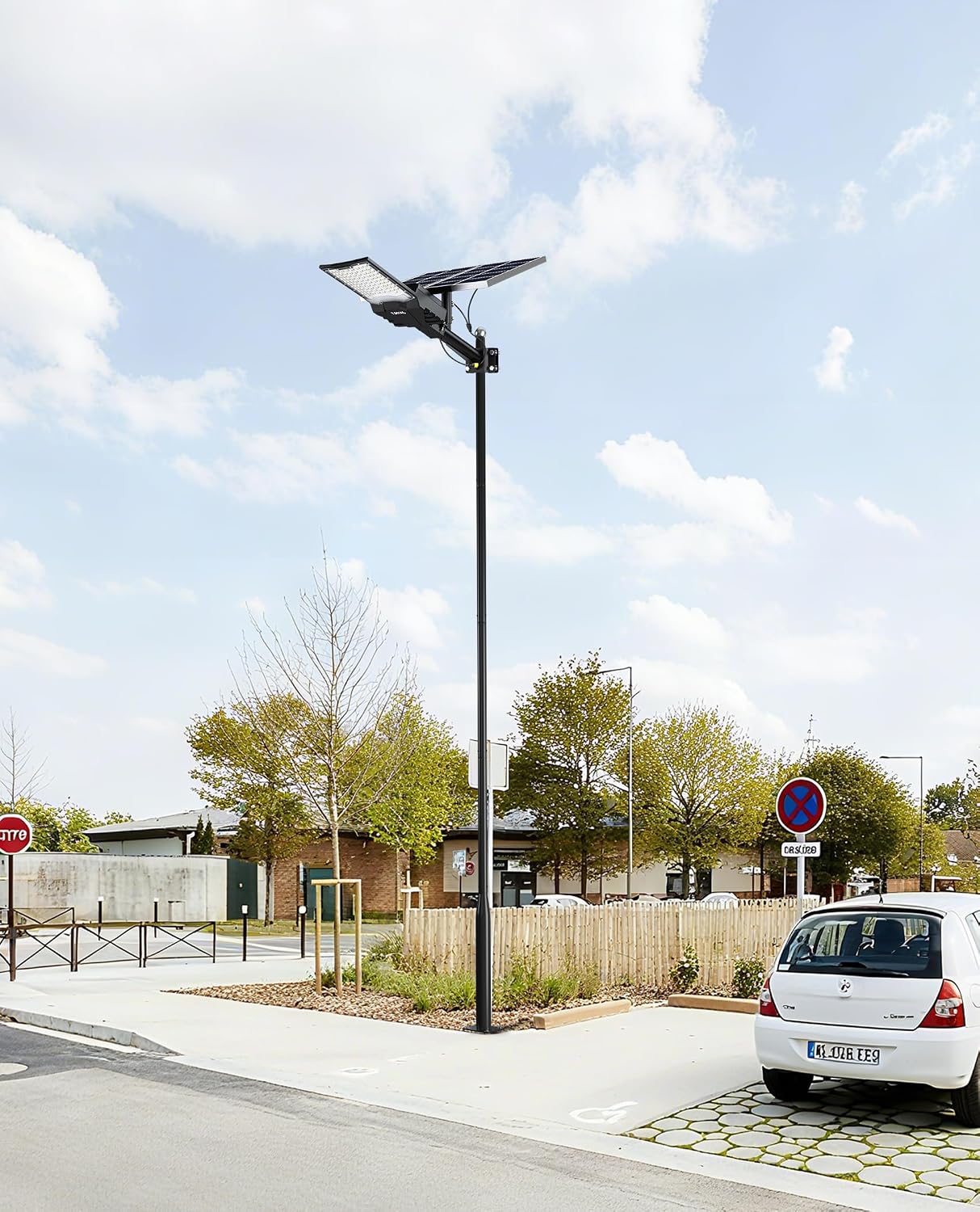 JAYNLT 16Ft Tall Street Light Pole -Heavy -Duty Metal Street Lamp Post for Solar Street Lights with Mounting Rebar Cage Base Accessory for Parking, Yard,Farm(Light not Included