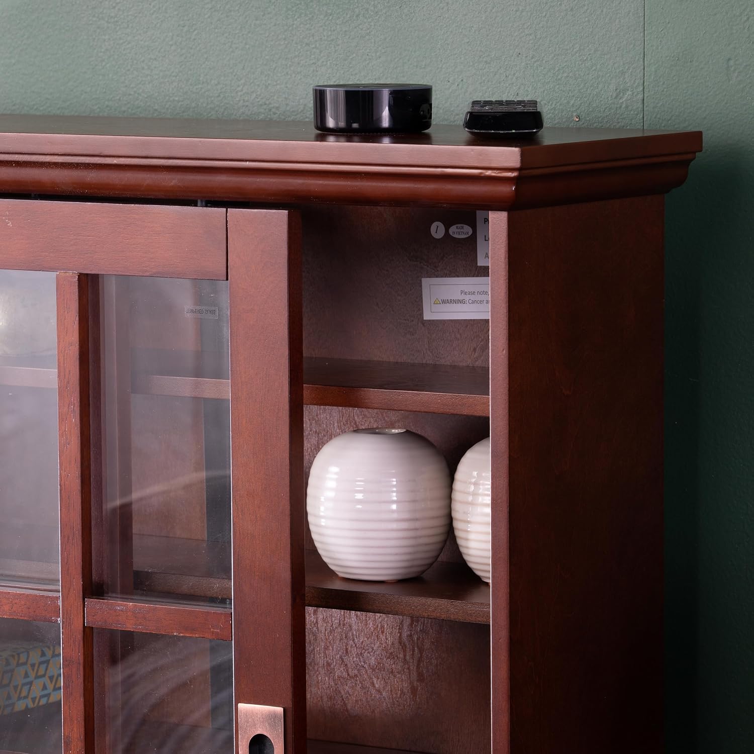 SEI Furniture - Media Cabinet with Sliding Doors - Espresso - Transitional Design, Brown Glass and Wood - Ideal for Home Office, Living Room (MS1071)