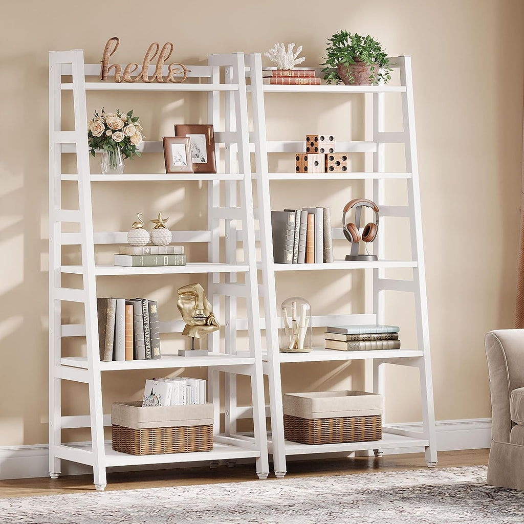 Tribesigns 5-Tier Bookshelf Modern Bookcase, 5 Shelf Ladder Shelf Book Storage Shelf Organizer for Living Room, Home Office (White)