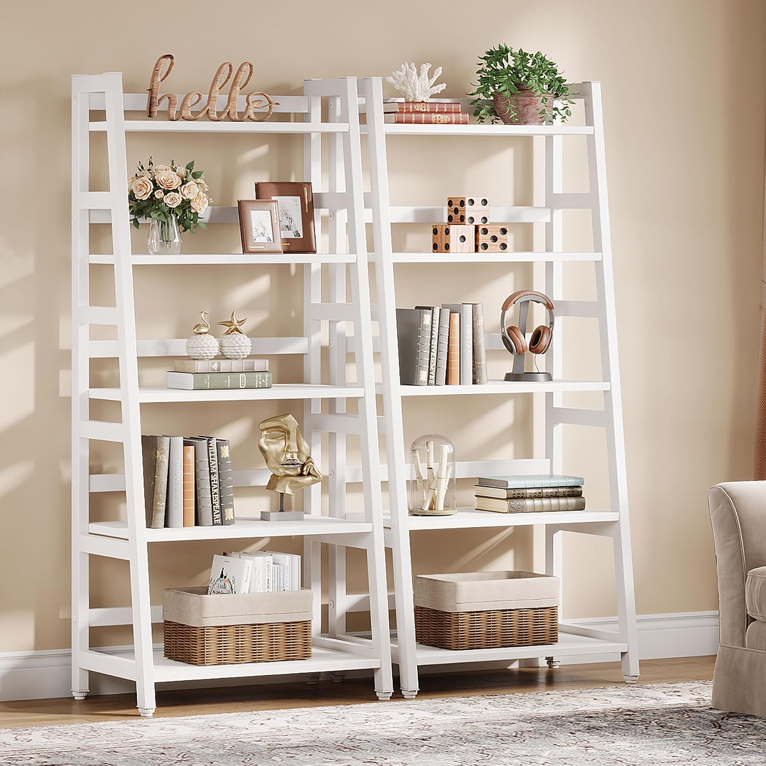 Tribesigns 5-Tier Bookshelf Modern Bookcase, 5 Shelf Ladder Shelf Book Storage Shelf Organizer for Living Room, Home Office (White)