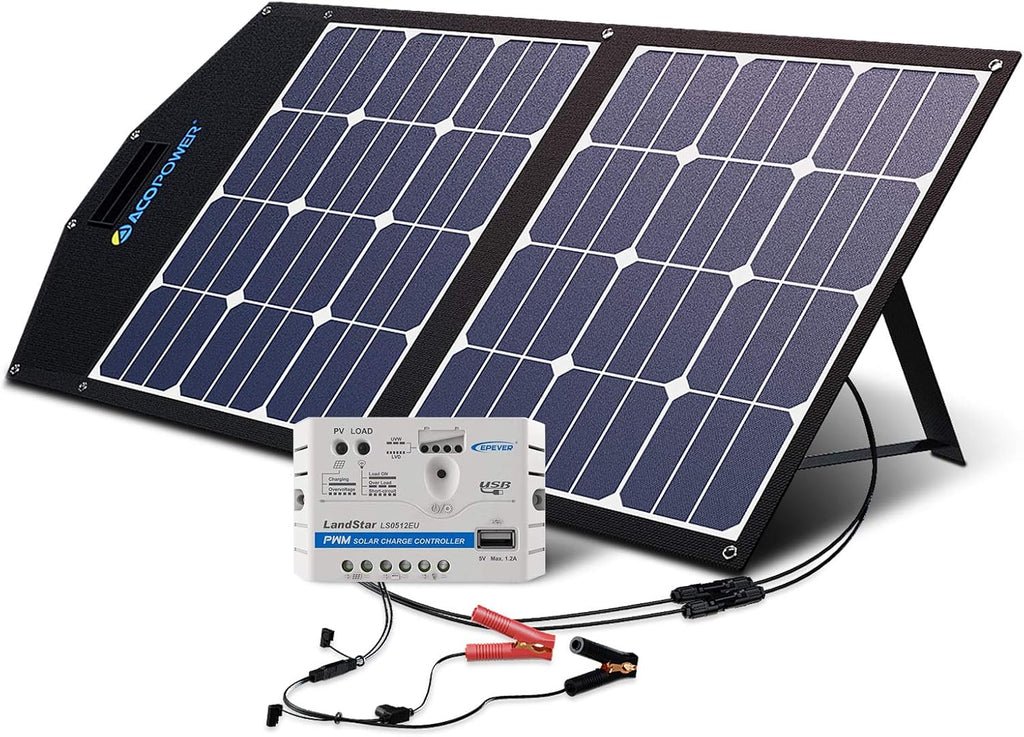 ACOPOWER 12V 70 Watt Foldable Solar Panel Kit; Portable Solar Charger Suitcase of 2x35W Monocrystalline Module & 5A Charge Controller for RV, Boats, Camping; w USB 5V Output as Phone Charger