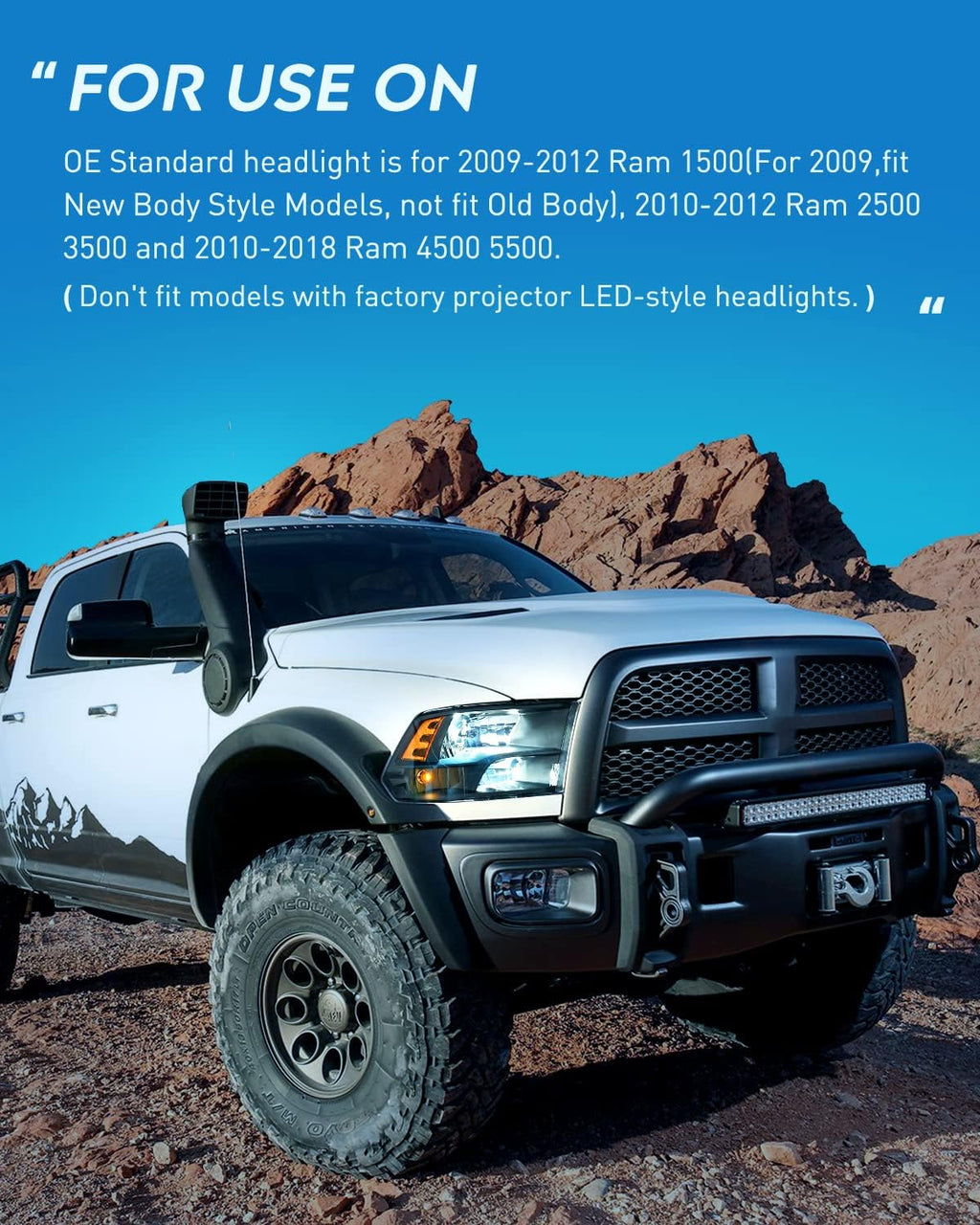 Nilight Headlight Assembly 2009 2010 2011 2012 2013 2014 2015 2016 2017 2018 Ram 1500 2500 3500 Pickup Quad Headlamp Assembly Replacement Black Housing Amber Corner Clear Lens,(Only for Quad Models)