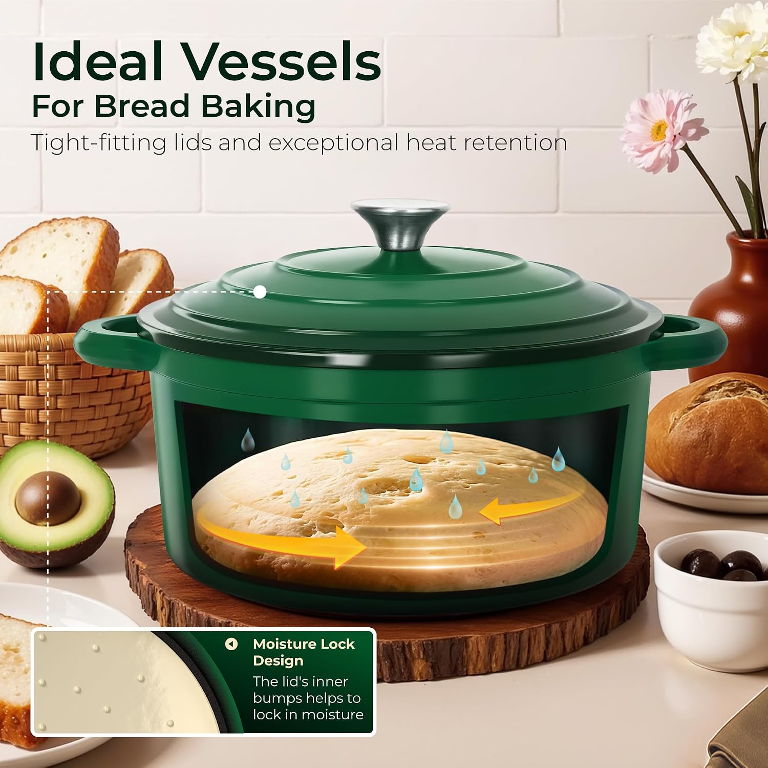 Kitchen Academy 7Pcs Enameled Cast Iron Cookware Sets - Non Toxic Pots and Pans Set, Induction Nonstick Cookware Set, PFOA&PFAS Free (Emerd)