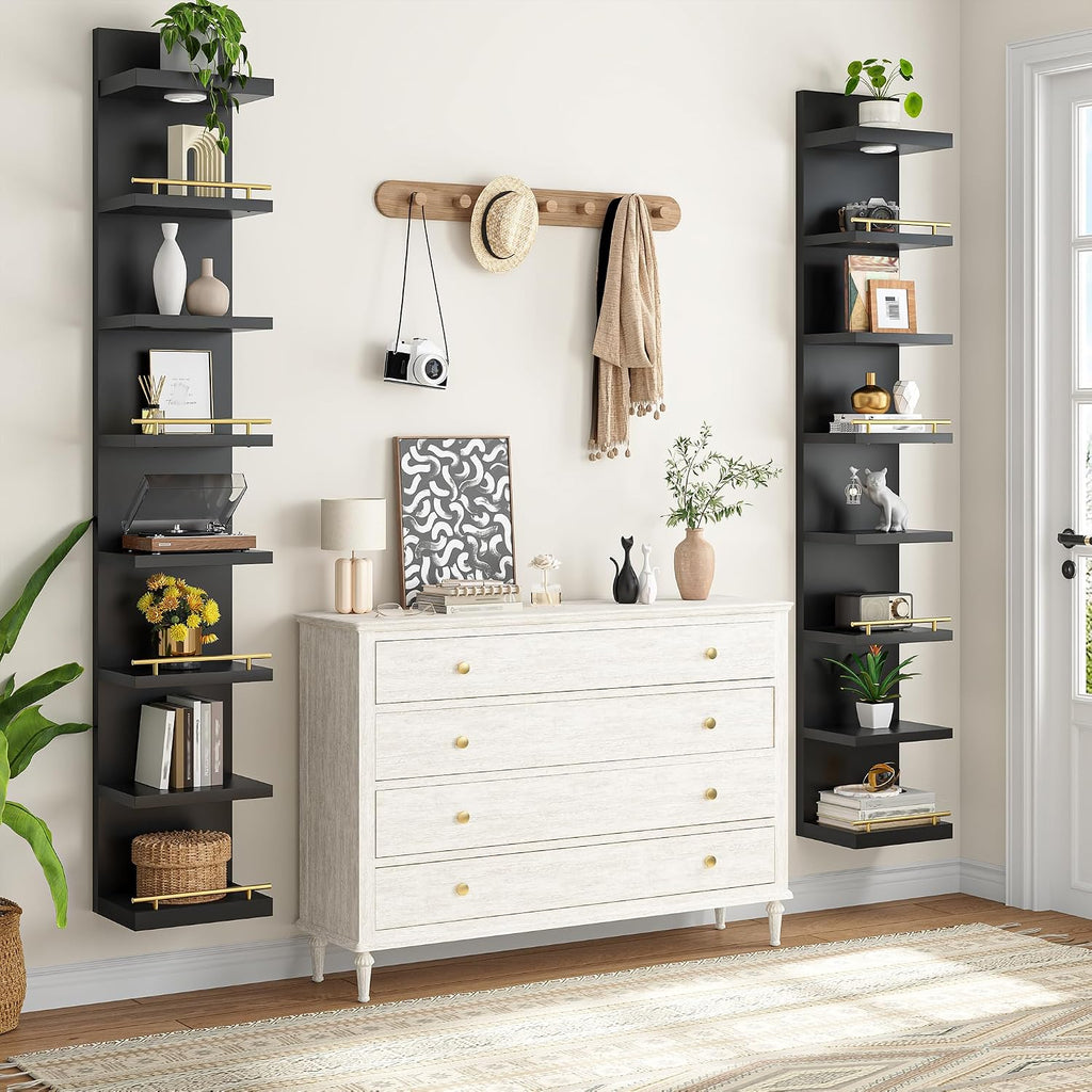 DurayLoly 2 Pack 8 Tier Wall Shelf Unit, Wood Floating Shelves, Display Shelf with LED Light, Floating Shelf for Living Room, Bedroom or Vanity Storage
