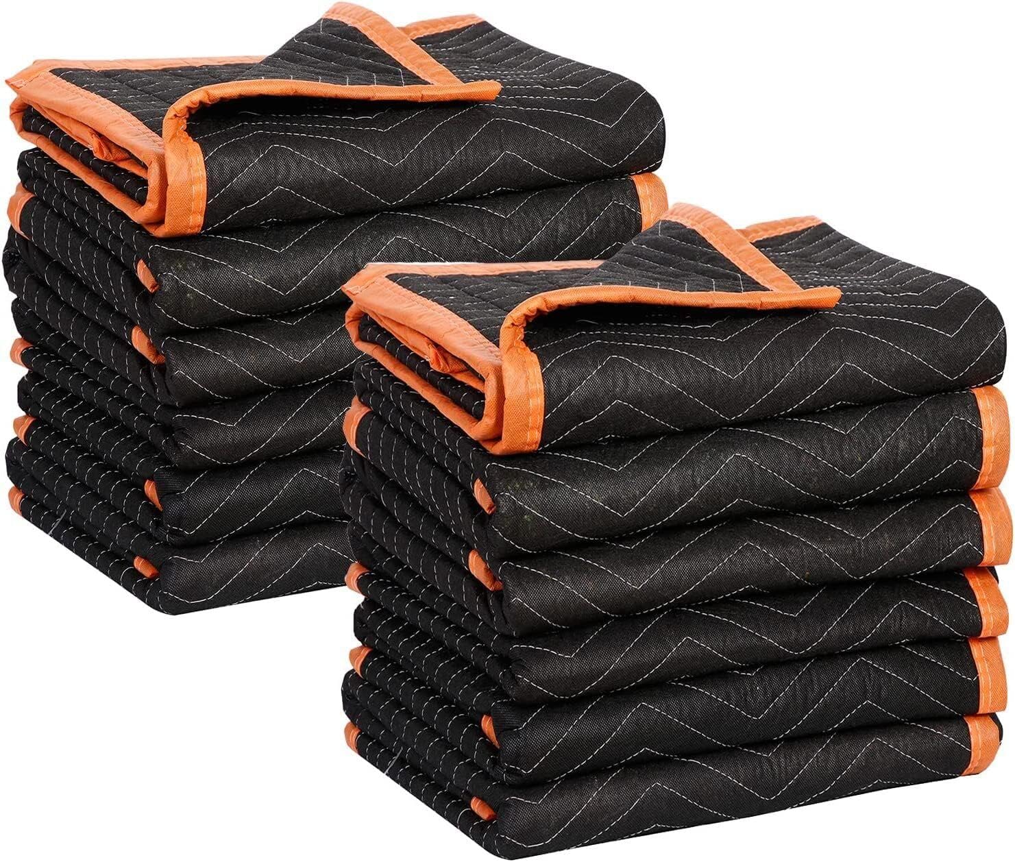SIMPLI-MAGIC Heavy Duty Padded Moving Blankets (12 Pack),Black/Orange & 79522 Heavy Duty Padded Moving Blankets, Orange/Black, 72' x 80', 6 Pack
