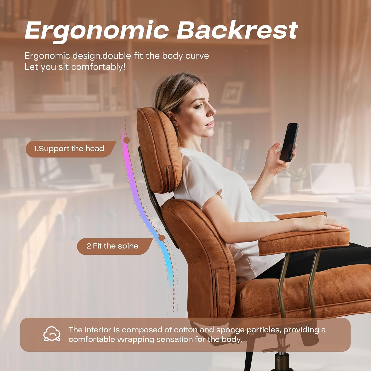 CAODOC Big and Tall Office Chair, 300LBS Suede Fabric Executive Office Chair Whit Lumbar Support, Managerial Home Desk Chair, Heavy Duty High Back Computer Chair(Suede Brown)