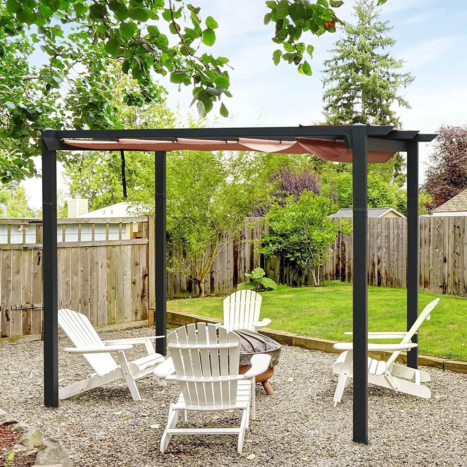 Dimi 10' x 13' Aluminum Retractable Pergola with Sun Shade Patio Gazebo with Weather-Resistant Canopy for Backyard Deck Garden Grape Trellis Outdoor Pergola, Beige