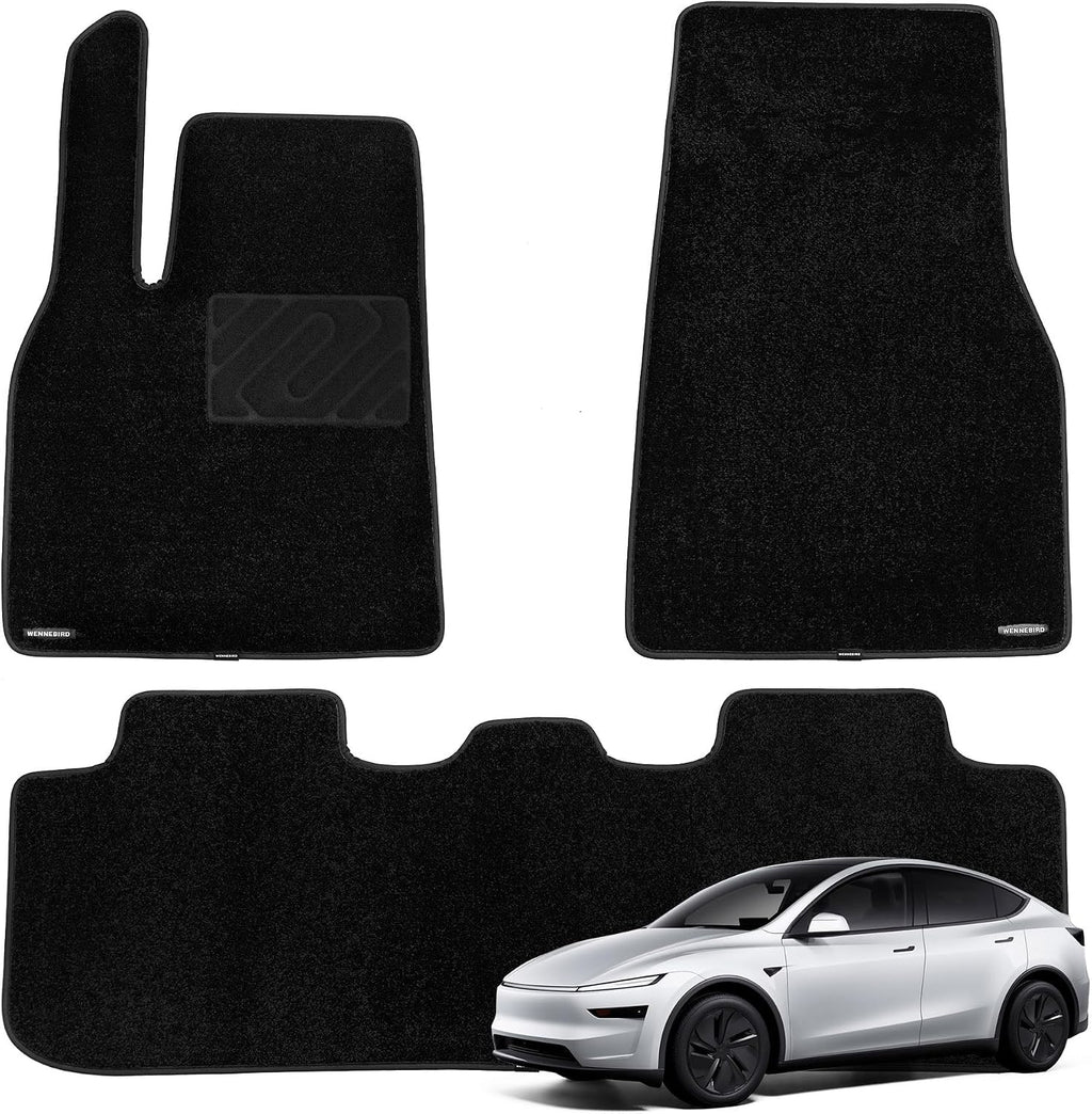 WENNEBIRD Superior Carpet Floor Mats for 2025-2026 Tesla Model Y (Juniper), 0.6-Inch Ultra-Thick, Noise-Reducing, All-Weather Waterproof Anti-Slip – 3-Pc Set
