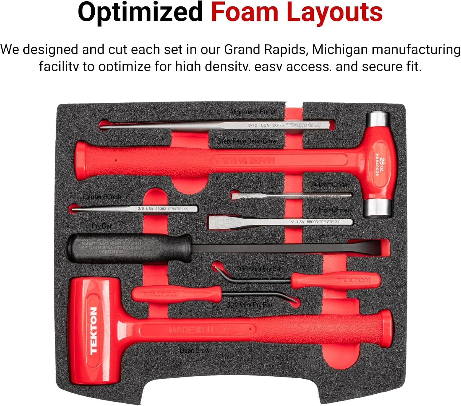 TEKTON Hammers, Pry Bars, Punches, and Chisels Set with Open Top Drawer and Rack (9-Piece) | OLB94701