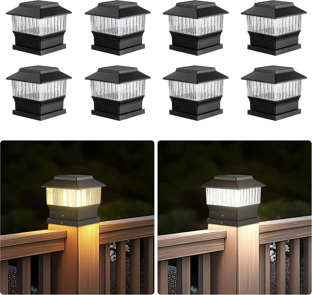 8 Pack Fence Post Solar Lights Outdoor, 3 Modes 4x4 3.5x3.5 4.5x4.5 Or 5.5x5.5 Post Cap Lights - 50 Lumen LED Deck Patio Garden Yard Mailbox Decoration Waterproof, Black