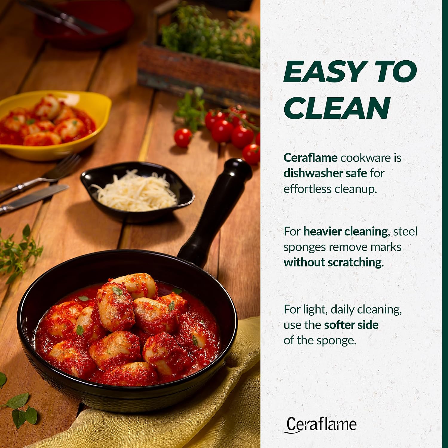 Real Ceramic, Non Scratchable, Non Toxic Cookware Set - Oven Safe Up to 1200F, Stovetop Agnostic, Dishwasher Safe, Longlasting and Lightweight - PFAS, PTFE, PFOA, PFOS - Black