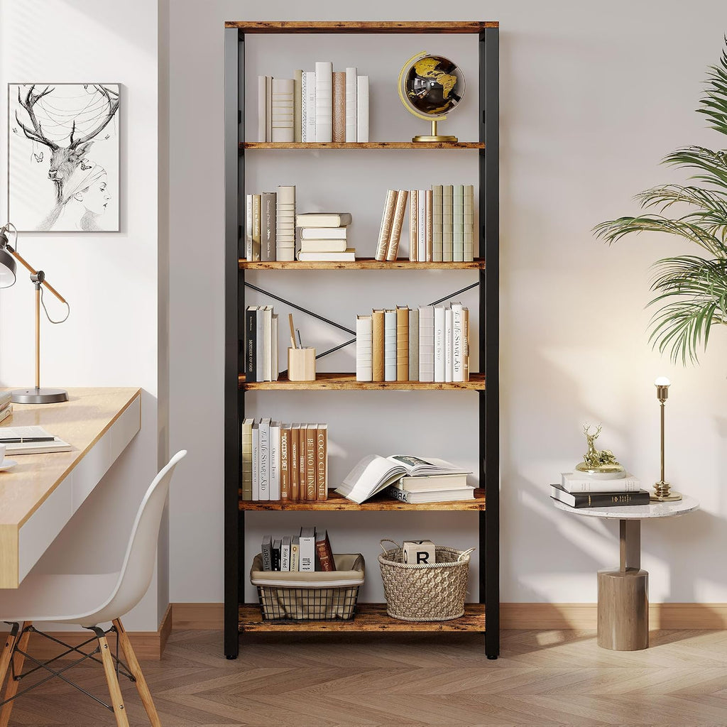 IRONCK Bookshelf, 31.5in Wide Shelf 6 Tier Bookcase, 110lbs/shelf Vintage Industrial Style Bookshelves for Bedroom, Living Room and Home Office, Vintage Brown