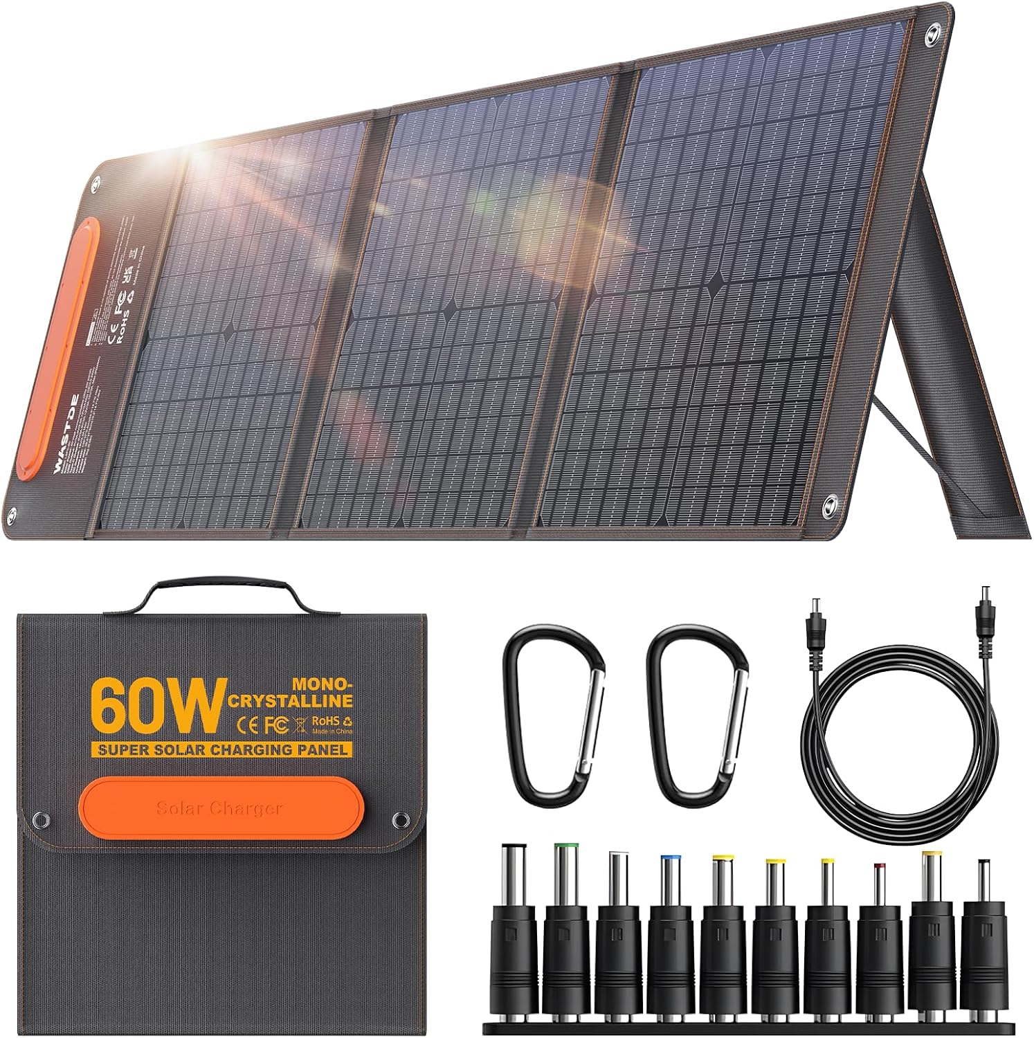 60W Portable Solar Panel Chargers with 15V USB and 18V DC, IP65 Waterproof Solar Panel with Lightweight Storage Bag, Fast Charging Foldable Panel Power Bank for Camping,Hiking, Cell Phone,Tablet