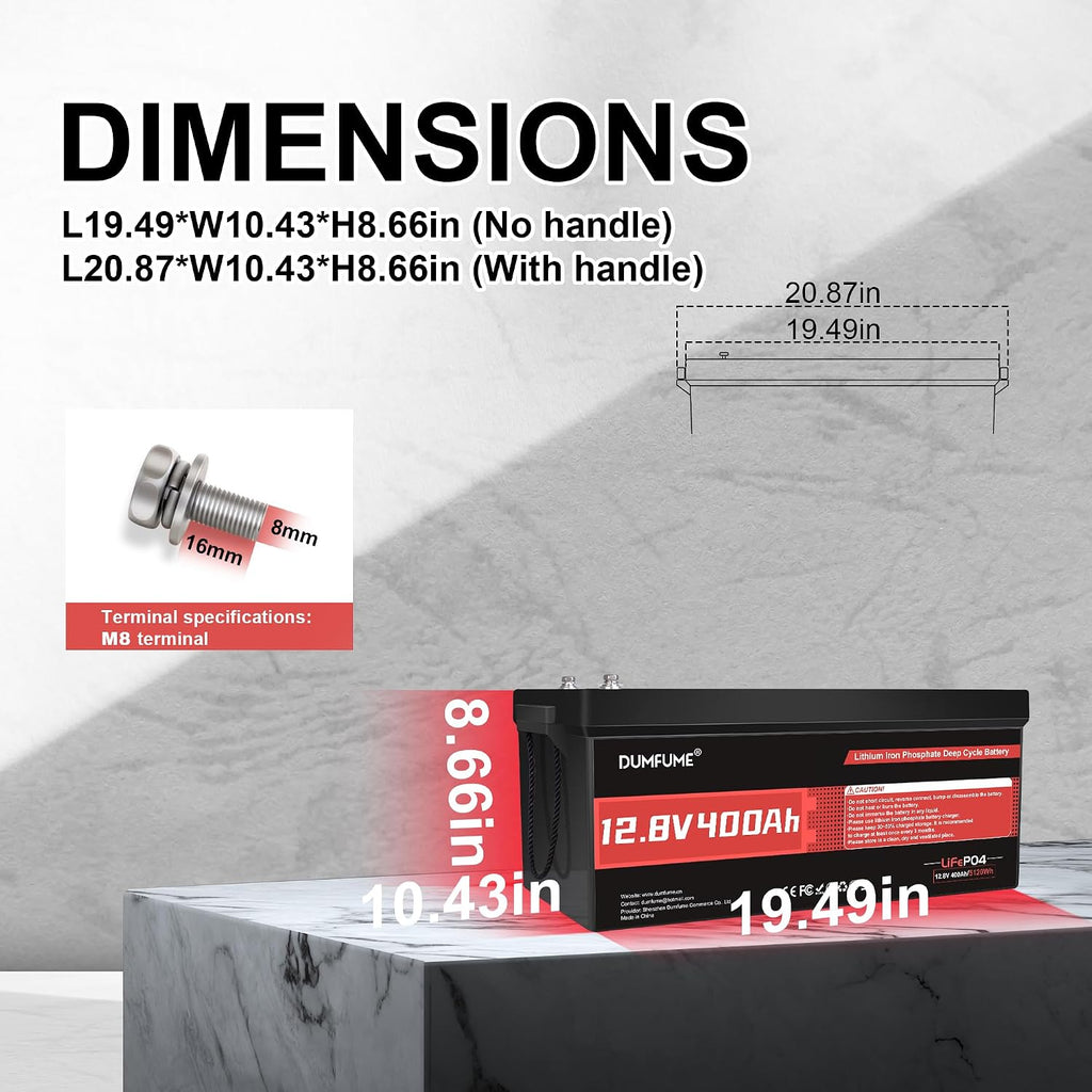 12V 400Ah LiFePO4 Lithium Battery,5120Wh Energy Built-in 200A BMS 15000+ Cycles for RV,Solar,Home Energy Storage,Off-Grid Applications