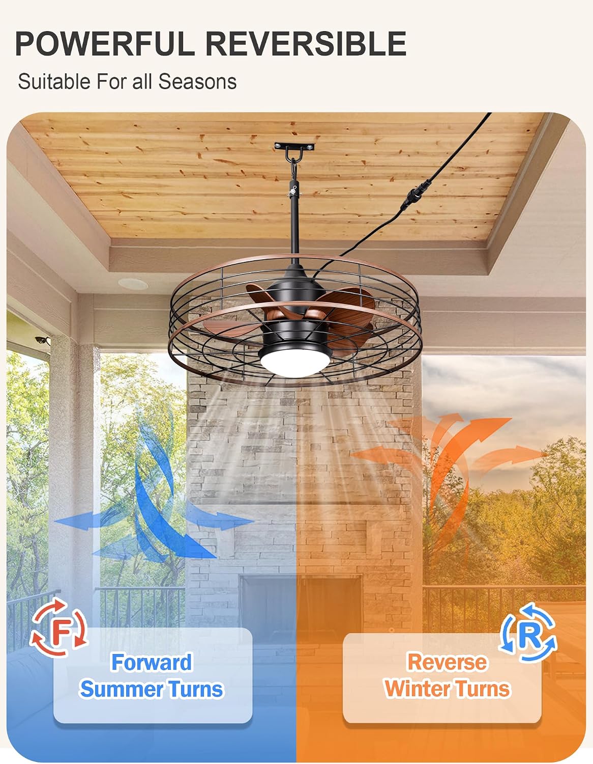 Dawn Whisper 24' Wet Rated Outdoor Ceiling Fans with Light Waterproof Outdoor Fans for Patio Porch Pergola Pavilion Plug in Hanging Gazebo Ceiling Fan with 3CCT 6-Speed DC Motor