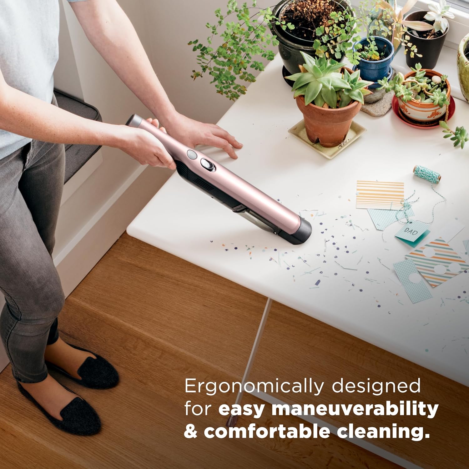 Shark WANDVAC Cordless Hand Vac, Lightweight, Portable at 1.4 lbs., Powerful Suction, Charging Dock, One-Touch Empty for Car & Home, Multi-Surface Pet Tool & Duster Crevice Tool, Rose Gold, WV201RGBRN