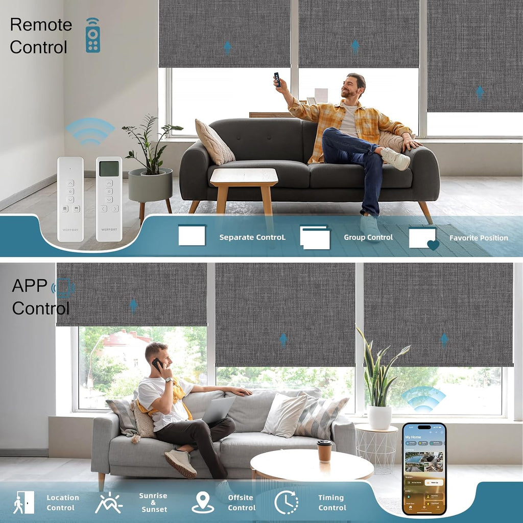 Motorized Roller Shade, 100% Electric Blinds with Homekit Motor, Work with Alexa,Google Home, Remote Control, Electric Blinds with USB/Solar Pannel,Custom up110''Wx128''H,Bouvardia Medium Grey