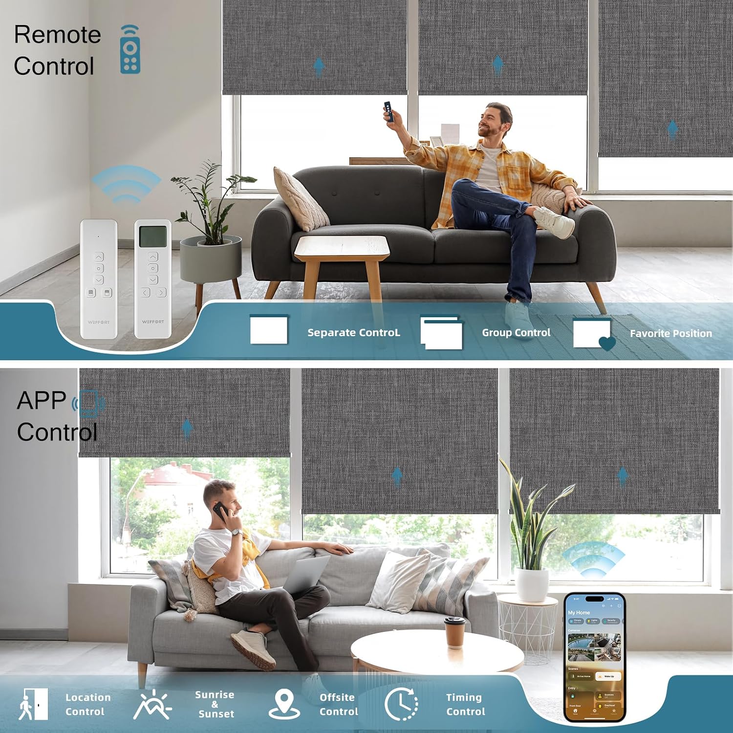 Motorized Roller Shade, 100% Electric Blinds with Homekit Motor, Work with Alexa,Google Home, Remote Control, Electric Blinds with USB/Solar Pannel,Custom up110''Wx128''H,Bouvardia Medium Grey