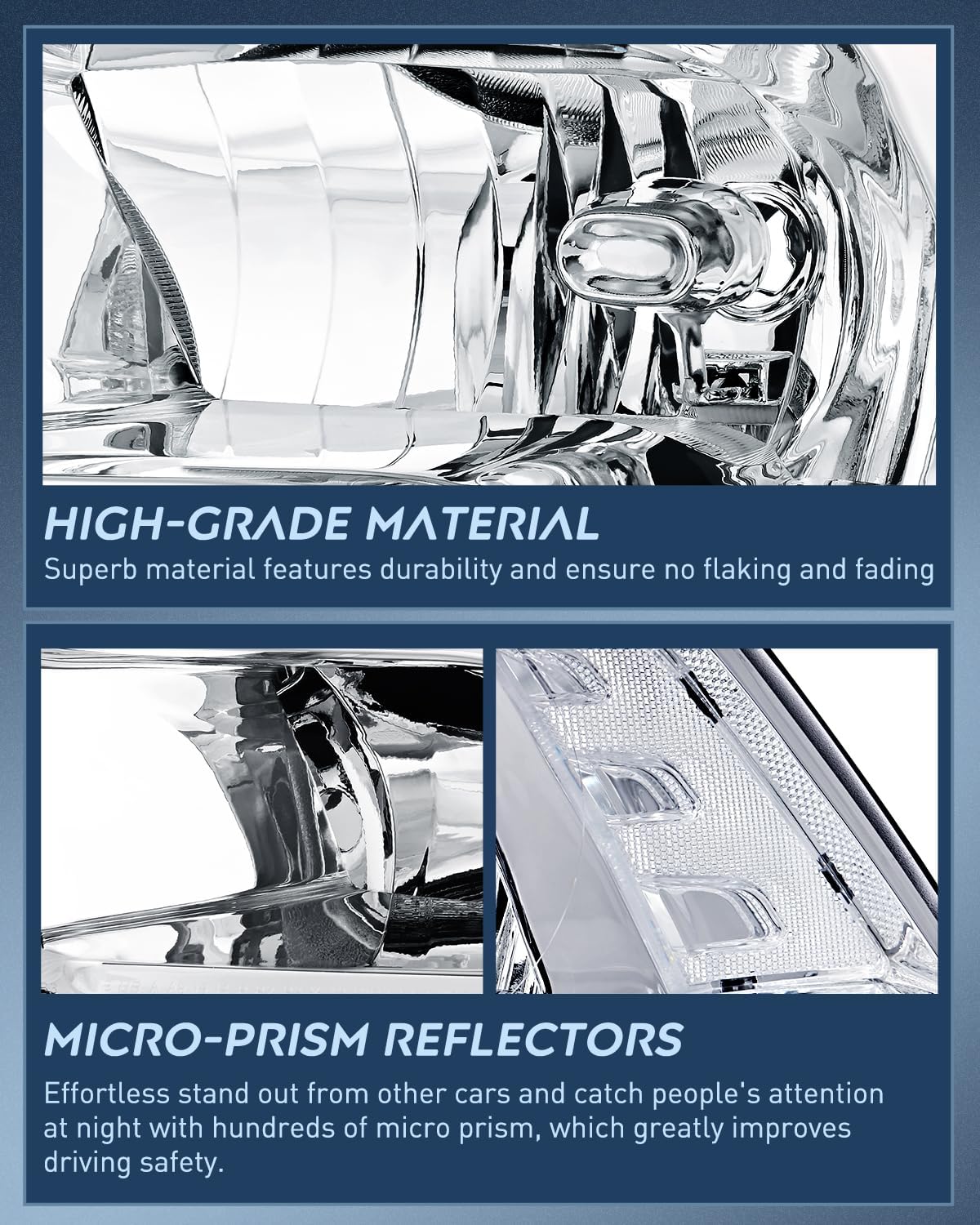 Nilight Headlight Assembly 2009 2010 2011 2012 2013 2014 2015 2016 2017 2018 Ram 1500 2500 3500 Pickup Quad Headlamp Assembly Replacement Chrome Housing Clear Corner Clear Lens,(Only for Quad Models)