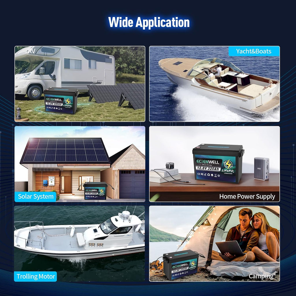 12V 320Ah Lithium LiFePO4 Battery Mini, 15000+ Deep Cycle Marine Battery with 200A BMS, Grade A Battery, IP65 Waterproof, 12V 300Ah+ for Golf Cart, Trolling Motor, RV, Truck, Camp, Solar