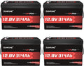4 Pack 12V 300Ah (314Ah) LiFePO4 Battery, Built-in 200A BMS, 4019Wh 300ah Rechargeable Lithium Iron Phosphate Battery for Solar Systems, Off-Grid Power Systems,Camping