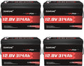 4 Pack of 12V 314Ah LiFePO4 Lithium Batteries, 200A BMS 15000+ Cycles,Low Temp Cutoff,4.01kWh for Massive Solar, Off-Grid & RV Power System