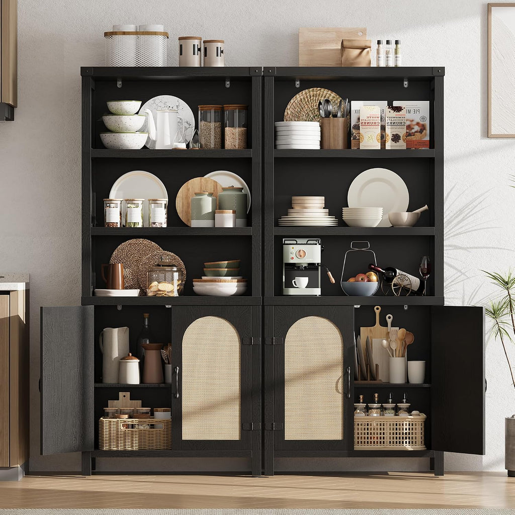 GarveeHome Bookshelf and Bookcase with Doors, 5 Tier Double Wide Large Bookshelves, Open Display Shelves, 70'' Tall Bookshelf with Storage Cabinets for Home Office, Living Room, Library, Black