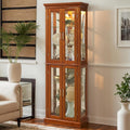 71' Lighted Curio Cabinet with 6 Adjustable Shelves, Vintage Glass Display Case, Tempered Glass Doors, Tall Wine Bar Cabinet for Living Room Liquor Storage(E26 light bulb not included)(Walnut)