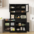 Shintenchi Kitchen Pantry Storage Cabinet, Freestanding Buffet Cabinet with Microwave Stand & 4 Door Shelves, Kitchen Hutch with Doors, Adjustable Shelves and Wine Rack, Black