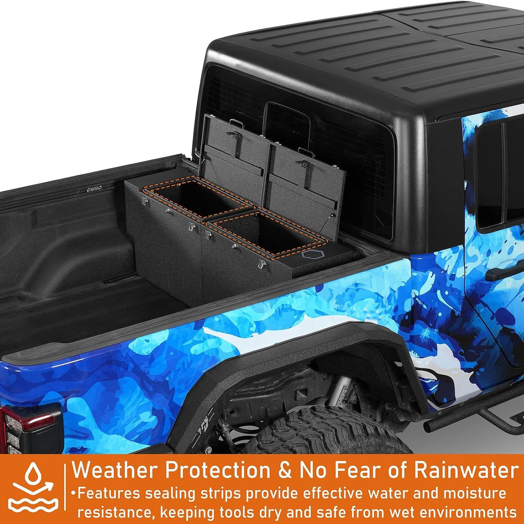 Hooke Road Gladiator Bed Tool Box Lockable Cargo Storage for 2020-2026 Jeep Gladiator JT, Solid Steel Waterproof Organizer Security Toolbox with Lock Keys