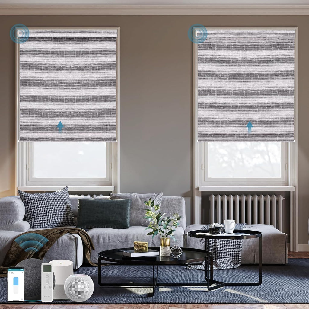 Motorized Roller Shade, 100% Blackout Smart Window Blinds Work with Homekit, Alexa, Google Home, Electric Remote Control Blinds,Custom up110''Wx120''H, Texture Rock Grey