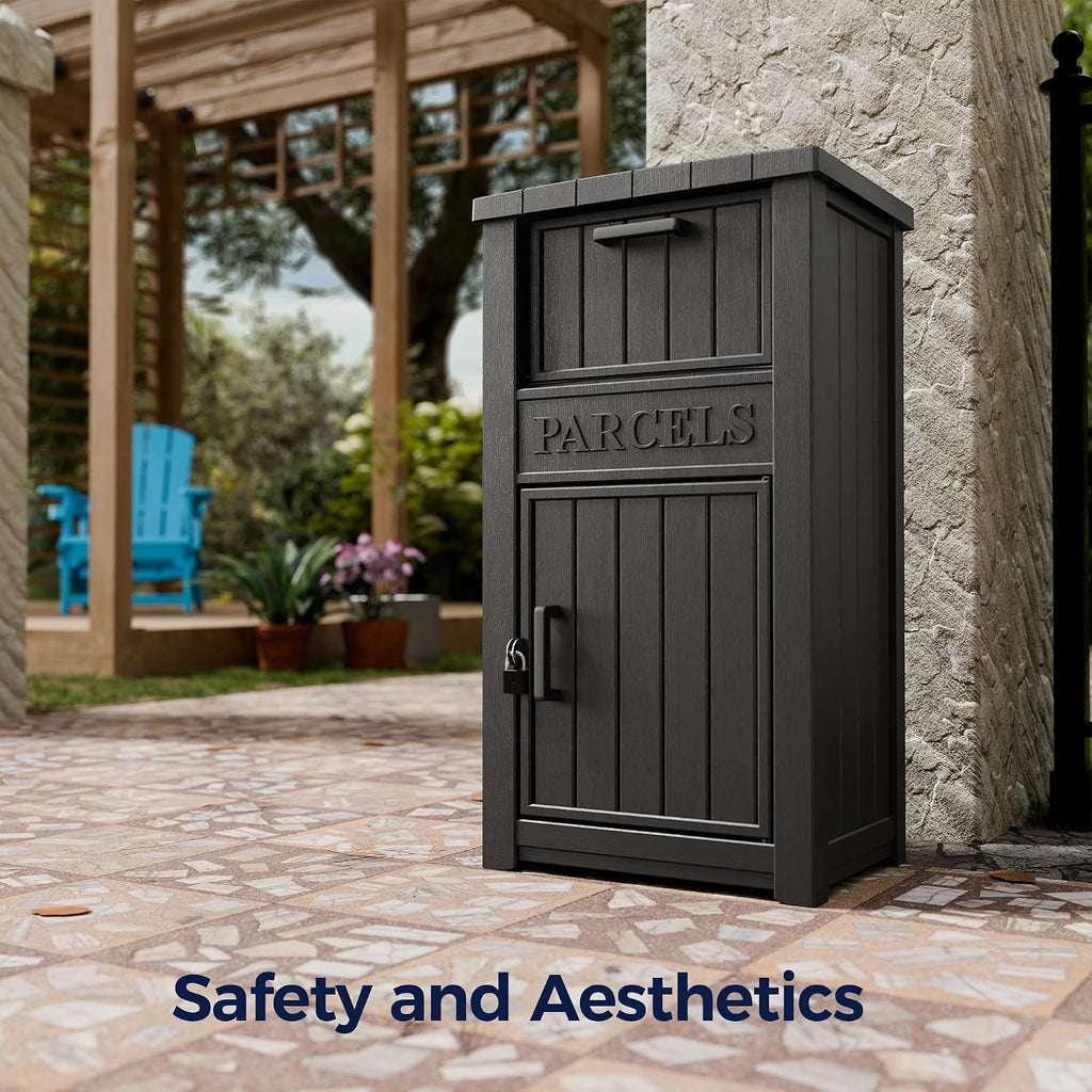 Outdoor Package Delivery Boxes, Lockable Anti-Theft Waterproof Delivery Boxes for Outdoor Use, Package Drop Box for for Porch, Curbside, House Storage, Black
