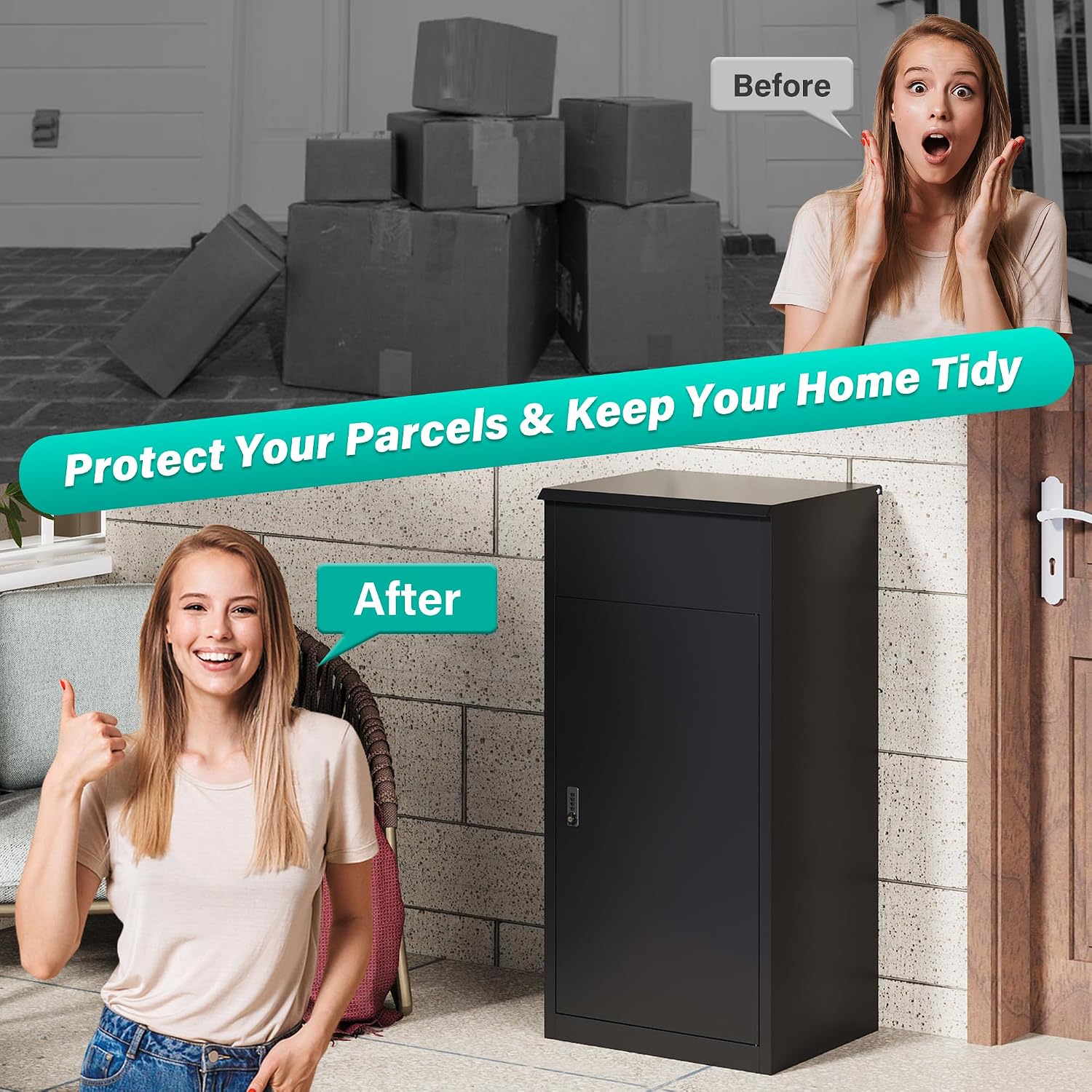 Large Package Delivery Box for Outside with Combination Lock,Parcel Drop Boxes Secure Storage, Anti-Theft Steel Parcel Box, Package Delivery Boxs for Home,Porch, Fence,Curbside (41.3'H)
