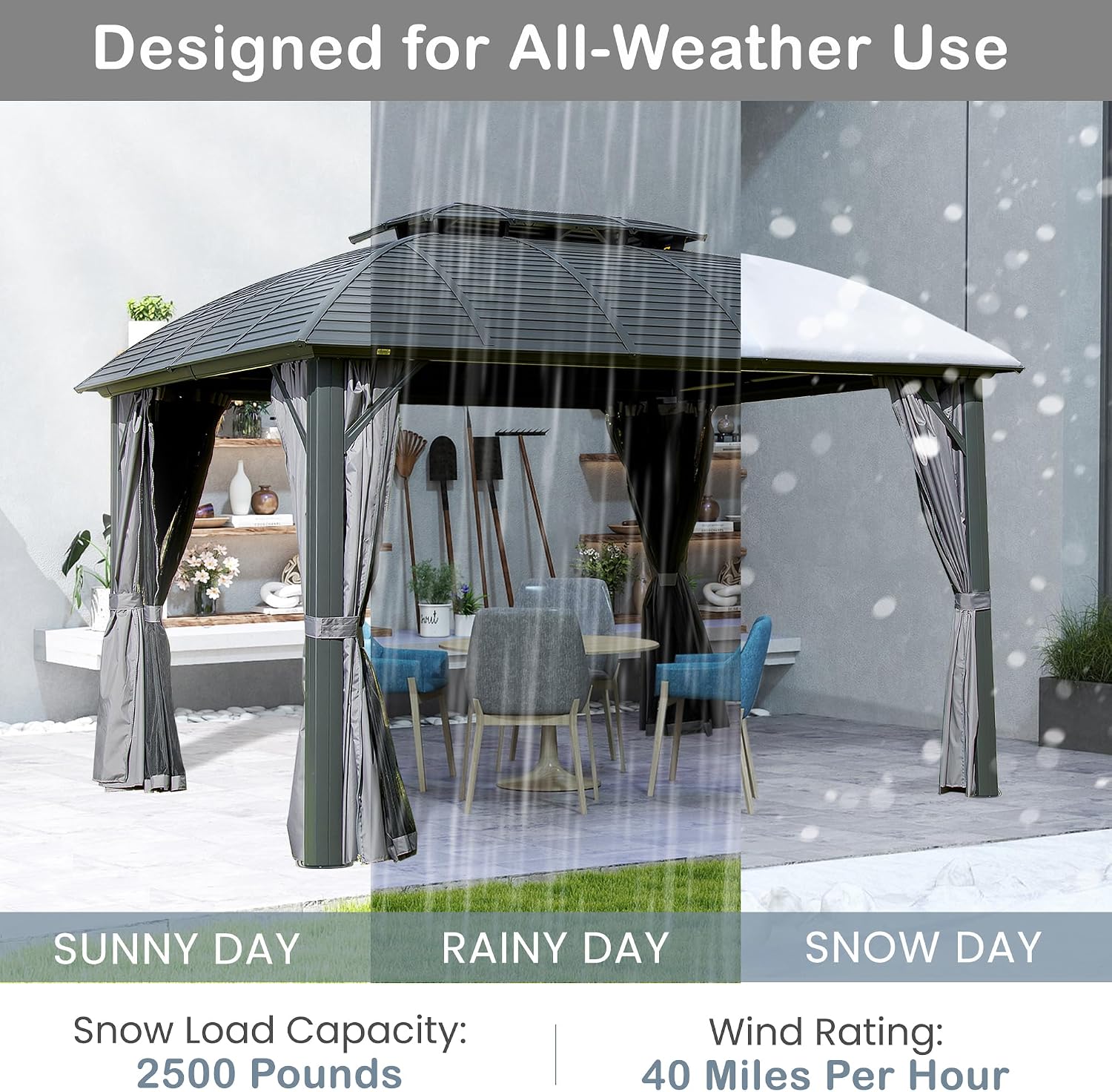 10' x 12' Hardtop Gazebo Outdoor Aluminum Gazebo Arc Grill for Patios Deck Backyard,Galvanized Steel Double Roof,Curtain&Netting by domi outdoor living
