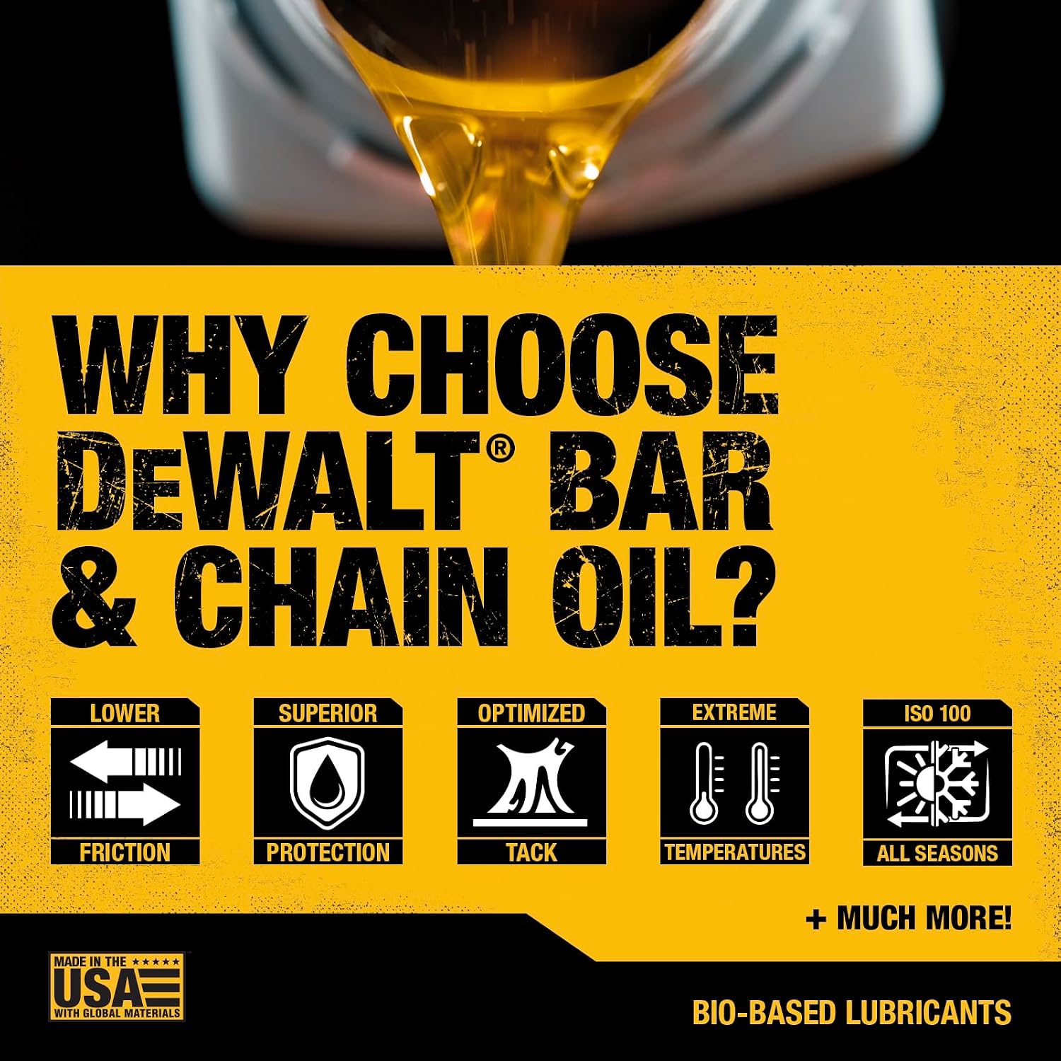 DEWALT – Biodegradable Bar & Chain Oil – Green, Eco-Friendly, Non-Toxic Professional Bar & Chainsaw Lubricant – Ultraclean All-Season Oil for Gas, Electric Saw, and Pole Saw, 32 oz (Case of 12)